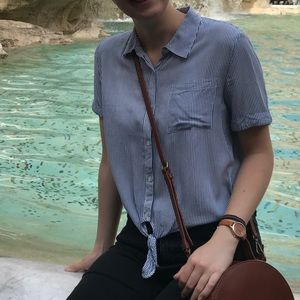 Cropped Button-Down Tie Shirt